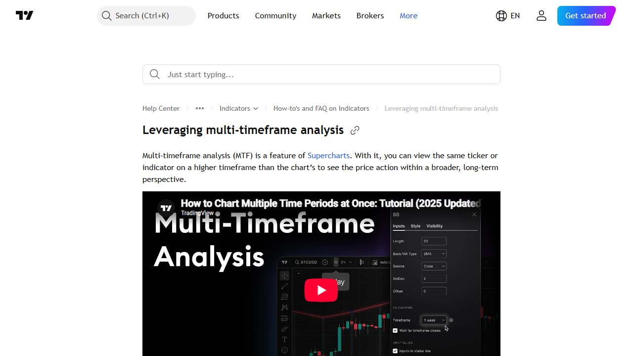 TradingViewが現在のチャートより高い時間足の情報を重ねて確認する方法を説明する公式ヘルプページ